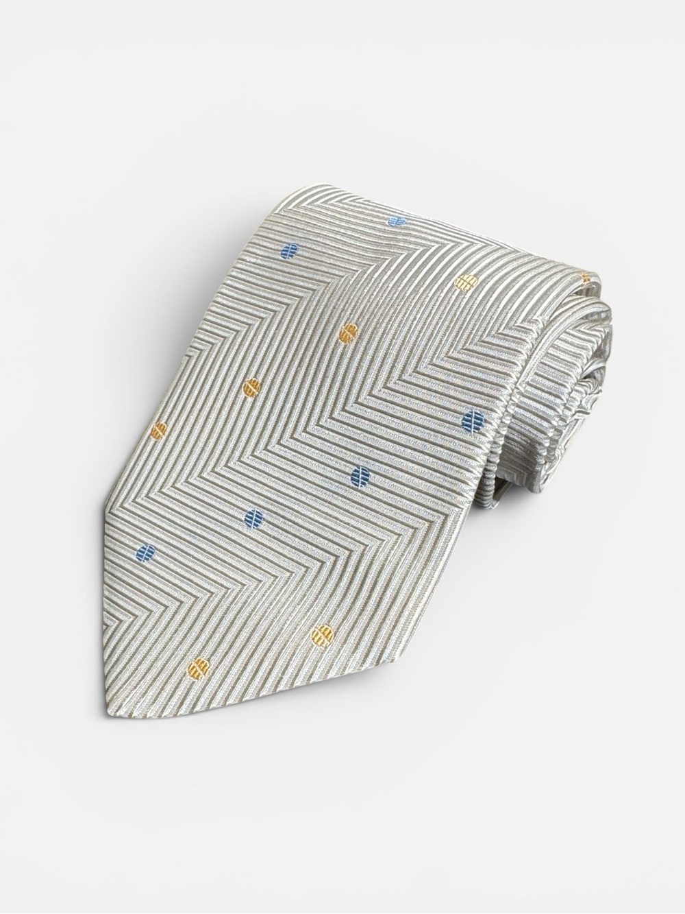 Pal Zileri mens silver stripe dotted jacquard 100% silk luxury neck tie EUC